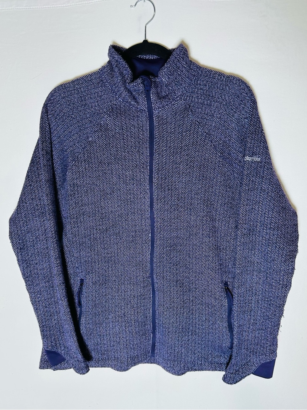 Columbia Purple White Herringbone Mock Neck Full Zip Chevron Knit Jacket XL